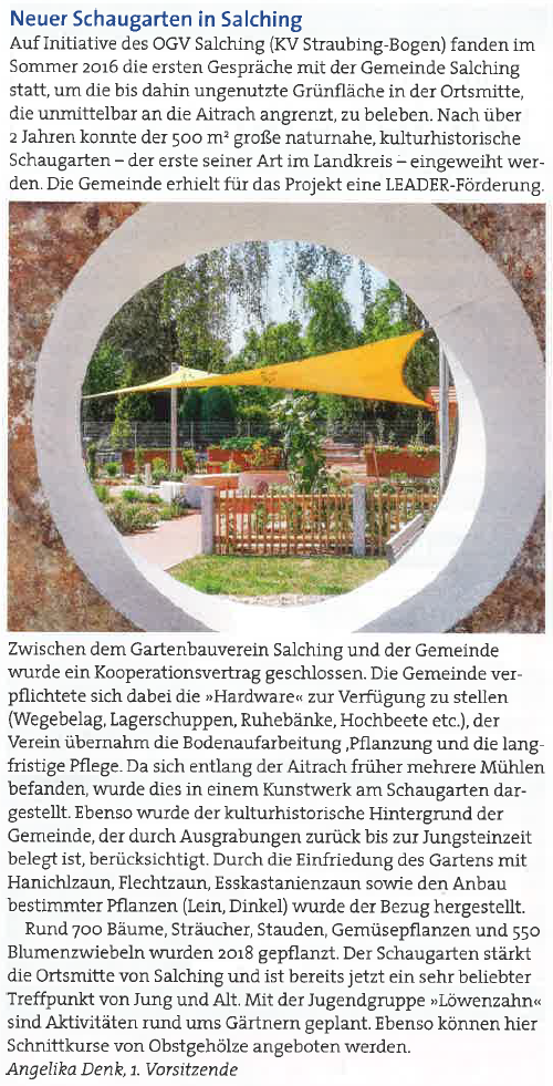 Zeitungsartikel "Neuer Schaugarten in Salching"