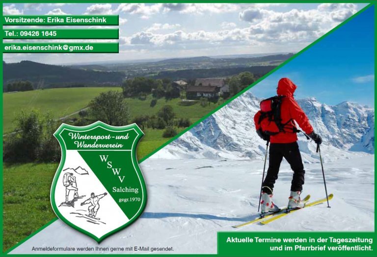 Logo des Wintersport- und Wanderverein Salching und kurze Information: Vorsitzende Erika Eisenschink